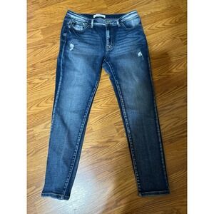 KanCan Mid Rise Skinny Jeans Dark Wash Distressed Denim KC36359 Size 11/29
